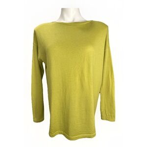 J JILL Green Merino Wool Sweater Size M V Neck Longline Lightweight